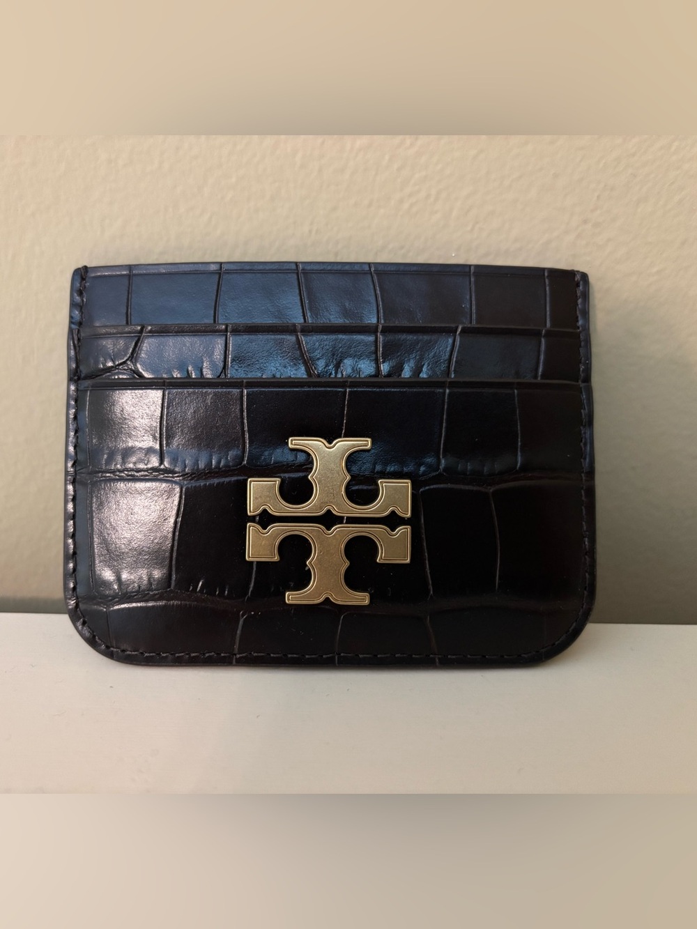 Tory Burch Eleanor Embossed Card Case Dark Mahogany